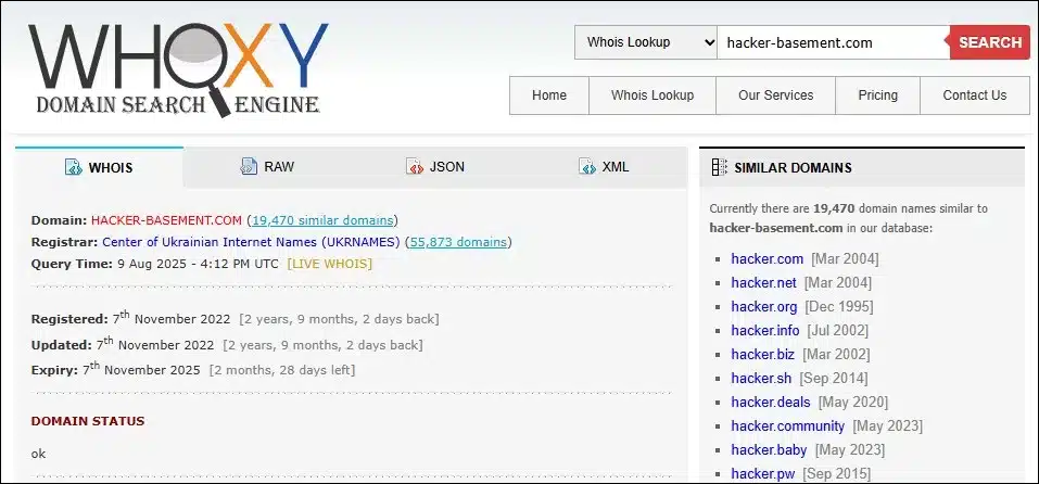 инструменты OSINT Whoxy